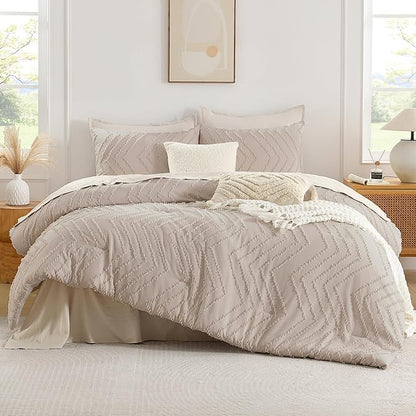 Andency Linen Twin/Twin XL Comforter Set, Twin Bed Comforter for College Dorm Girls Boys Kids Boho Soft Warm Cute Comforter, 2 Pieces Aesthetic Chevron Bohemian Bedding Set