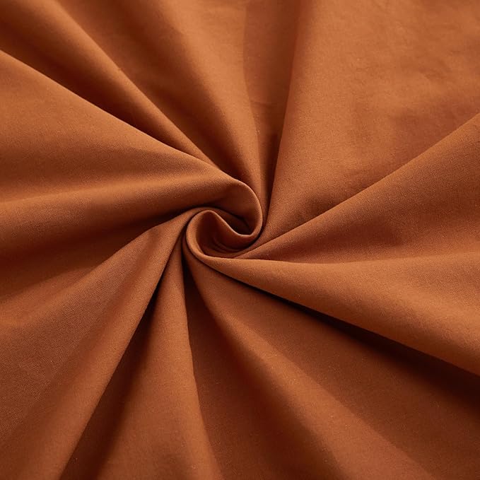 Burnt Orange Duvet Cover Full Size, 100% Washed Cotton Linen Like Bedding Set with Zipper Closure (No Comforter), 80x90 Inches