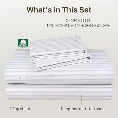 CALIFORNIA DESIGN DEN 5-Star Hotel 600 Thread Count 100% Cotton, Soft & Smooth Queen Sheet Set with Deep Pockets, Quality Beats Egyptian Cotton Claims (Ticking Stripe Grey)