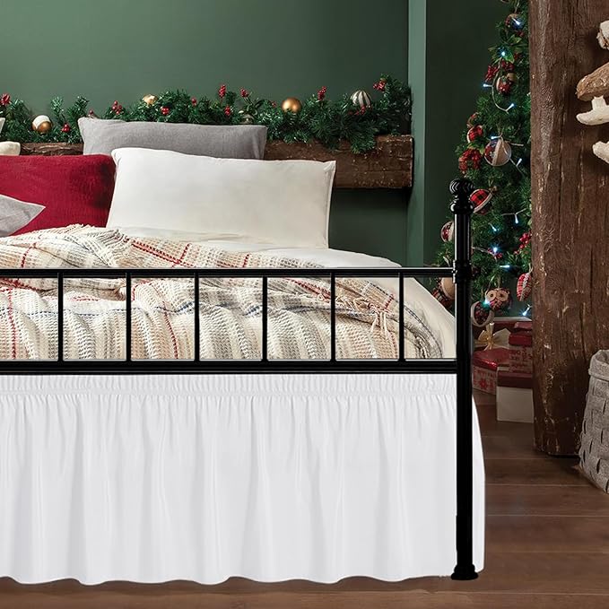 Biscaynebay Wrap Around Bed Skirts with Split Corners for King Beds 21" Drop, White Adjustable Elastic Dust Ruffles Easy Fit Wrinkle & Fade Resistant Silky Luxurious Fabric Machine Washable