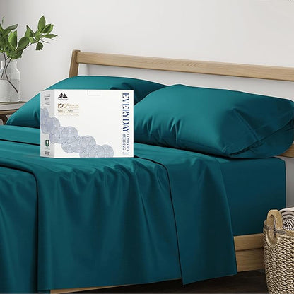Mayfair Linen 100% Organic Cotton Sheets California King Size - 4 PC Organic Cotton Cal King Size Percale Weave Sheet Set, Soft, Cooling & Crisp, 16" Deep Pocket Hotel Quality Bedding Set - Teal