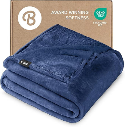 Bare Home Fleece Blanket - Throw Extra Long - Ultra-Soft Lightweight for Bed, Sofa, and Couch - Luxury Microplush - Cozy Warm Blanket (Throw XL, Dark Blue)