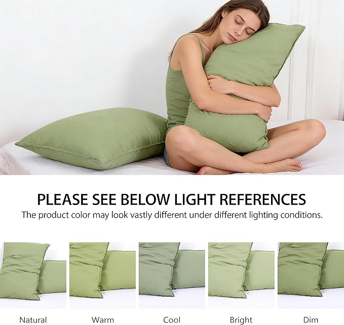 Simple&Opulence 100% Linen Pillowcases Basic Style Solid Color Set of 2, Queen Size Stone Washed Flax Pillow Cover Envelope Closure (20''x30'', Sage Green)
