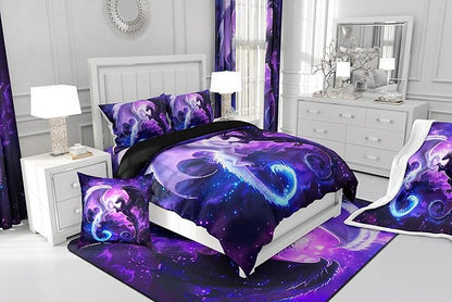 Black White Dragon Comforter Set King Size,Nebula Star Glitter Bedding Set for Kids Teens Couple Adults Room Decor,Western Magical Wildlife Duvet Insert 3Pcs,Animal Purple Quilt Set,2 Pillowcases