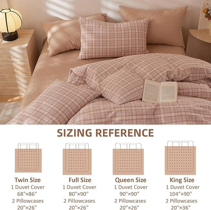 EAVD Pink Gingham Duvet Cover Queen Soft Washed Cotton Reversible Grid Plaid Bedding Set with 2 Pillowcases Modern Checkered Grid Duvet Cover with Zipper Farmhouse Gingham Bedding Set for All-Season