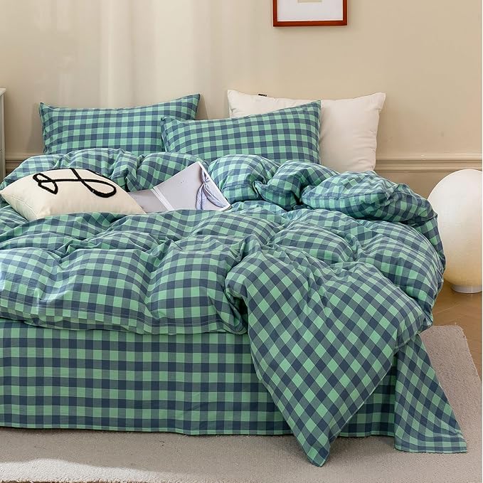 HighBuy Turquoise Gingham Comforter Set Twin XL Modern Cute Plaid Grid Comforter Set Soft Fluffy 3 Pieces,Checkered Pattern Comforter with 2 Pillowcases Farmhouse Gingham Bedding Set