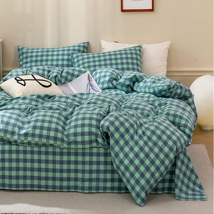 HighBuy Turquoise Gingham Comforter Set Twin XL Modern Cute Plaid Grid Comforter Set Soft Fluffy 3 Pieces,Checkered Pattern Comforter with 2 Pillowcases Farmhouse Gingham Bedding Set
