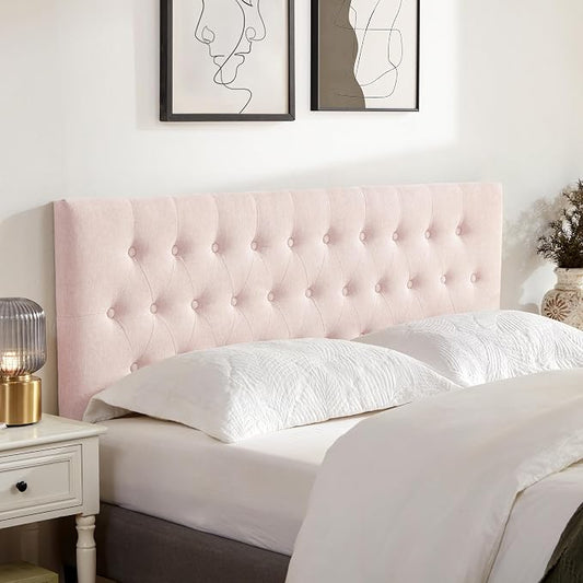 Tufted Upholstered Headboard Queen Size, Adjustable Height 37- 51 in, Pink | Sturdy and Durable Solid Wood Bed Headboard, Fabric Queen Headboard Only, Modern Button Diamond Design Head Board