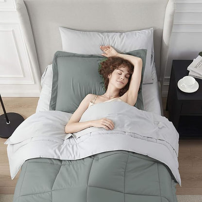 Nestl 5 Piece Twin XL Comforter Set – Sage Green Reversible Bed in a Bag – Complete Twin XL Size Bedding Set with Sheets, Pillowcase and Sham