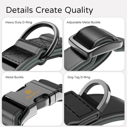 Airtag Dog Collar, Dog Collar with airtag Holder, IP68 Waterproof Leather Dog Collar with Metal Buckle & Lockable Airtag Holder, Heavy Duty Adjustable for Small Medium Large Dogs (Black L)