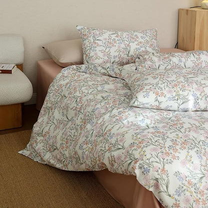 Floral Full Bed Comforter for Girls Cute Bedding Set Cotton Down Alternative Fluffy Boho Bedding Comforter Sets Cottage Core Farmhouse Lightweight Soft Bed Comforter with 2 Pillowcases