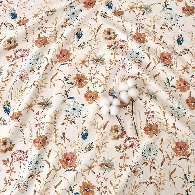 Zusbest 100% Cotton Orange Floral Pillowcases Standard Size Set of 2, 19''×29'', Queen Size Teal Orange Bohemian Flower Printed Pillow Covers Soft Envelope Queen Pillowcase Protectors