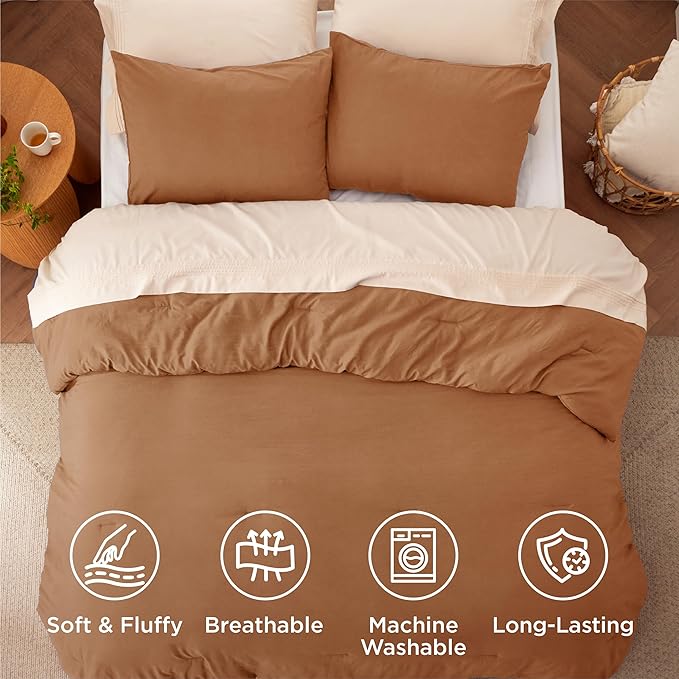 Bedsure Full Comforter Set, Pumpkin Soft Prewashed Bedding for All Seasons, 3 Pieces GentleSoft™ Bed Set, 1 Lightweight Comforter (82"x86") and 2 Pillowcases (20"x26")