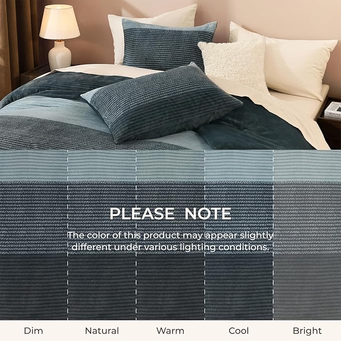 Litanika Fluffy Fleece Twin Comforter Set, Luxury Soft Plush Fuzzy Haze Blue Stripe Bedding Comforter Sets, Warm Shaggy Faux Fur Bed Set All Season (1 Comforter, 1 Pillowcase)