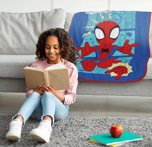 Jay Franco Kids Plush Throw Blanket – Soft & Cozy Fleece Throw for Bedroom & Couch Décor, Official Licensed Product, Blue - Spidey & Friends, 40x50 - Travel Blanket