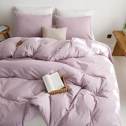 ECOCOTT Light Purple Duvet Cover Queen Size - 100% Washed Cotton Durable Soft Comfy Duvet Cover Set, 3 Pieces Duvet Cover with Zipper Closure (Light Purple, 90''x90'')