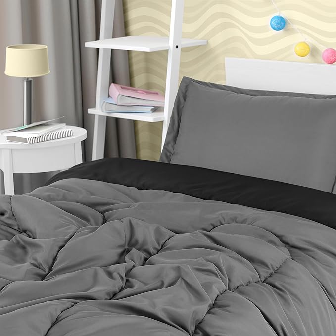 Utopia Bedding Black/Grey Kids Comforter Set with 2 Pillow Shams, 3 Piece Soft Microfiber Twin Bed Comforter with Pillow Shams, Printed Kids Bedding for Boys and Girls, Breathable, Easy Care