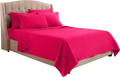 Clara Clark King Sheets, 6 Piece Set - Hotel Luxury Sheets for King Size Bed, Super Soft Bedding Set, King Size, Hot Pink