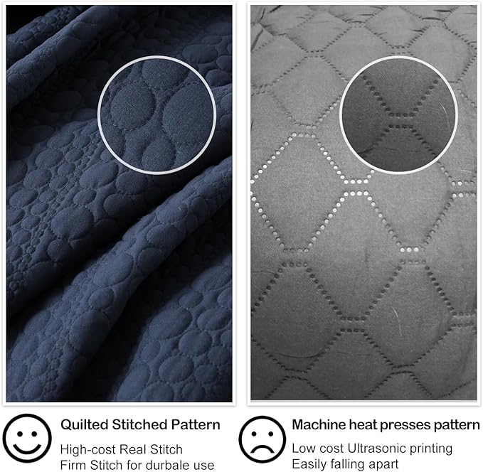 HORIMOTE HOME Navy Quilt Set Twin Size, Lightweight Soft Pre-Washed Microfiber Circle Pattern Bedspread Coverlet, 2 Pieces Quilt Bedding Set with Pillow Shams for All Season, 68x86 inches