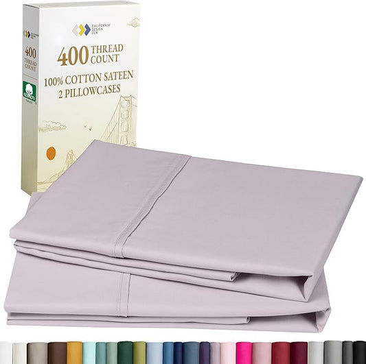 California Design Den King Size Pillowcase Set - 400 Thread Count, 100% Cotton Sateen, Set of 2 Pillow Covers, Soft and Breathable - Dusky Lavender Grey