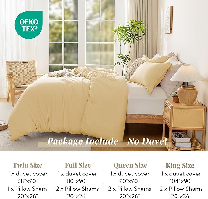 MILDLY Super Soft Duvet Cover 2pcs - 100% Washed Microfiber Butter Yellow Comforter Cover Set with Zipper Closure & Corner Ties