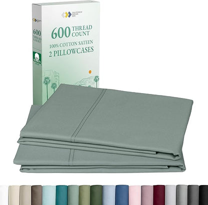 CALIFORNIA DESIGN DEN Luxuriously Soft Hotel Quality 600 Thread Count, 100% Cotton Set of 2 Cases, Crisp & Cool King Pillow Cases 2Pc, Set of 2, Fits King Pillows (Sage)