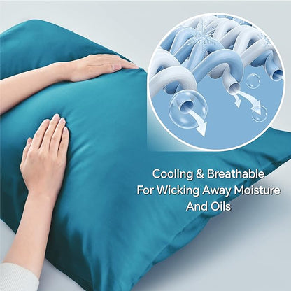 BEDELITE Body Pillow Case Cover, Rayon Made from Bamboo, Cooling Body Pillow Cover for Hot Sleepers and Night Sweats, Breathable & Silky Soft Full Long Pillow Case (Teal, 20x54 Inches)