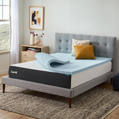 Lucid 2 Inch Memory Foam Mattress Topper, Full Size – Cooling Gel Bed Topper – Pressure-Relieving Plush Feel – Ventilated Breathable Design – CertiPur Certified - Dorm Essentials