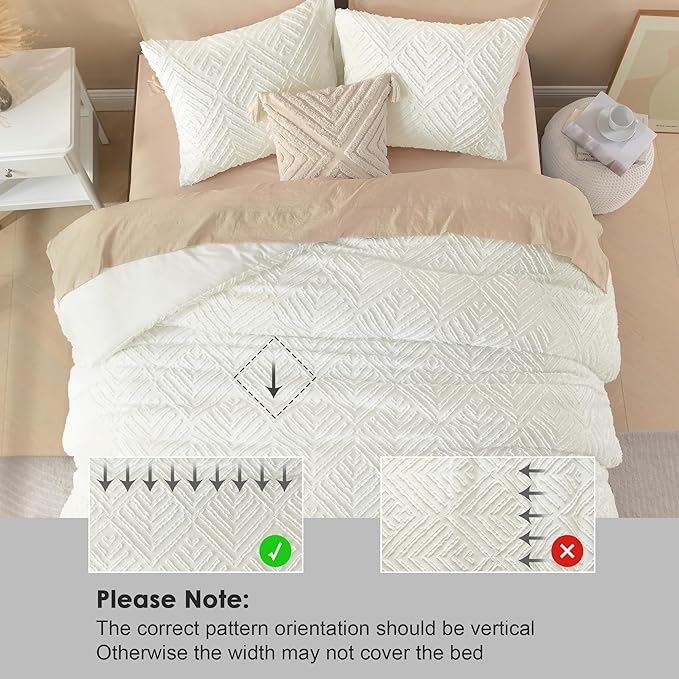 Litanika Super King Comforter Ivory, 3 Pieces Tufted Boho Farmhouse Bedding Comforter Set, Lightweight Fluffy All Season Comforter Set (120x120In Comforter & 2 Pillowcases)