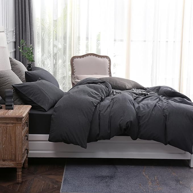 PURE ERA Jersey Knit Pillowcases 100% T-Shirt Cotton Super Soft Comfy Breathable, Set of 2, Standard 20" x 26", Heathered Charcoal Grey