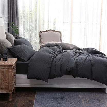 PURE ERA Jersey Knit Pillowcases 100% T-Shirt Cotton Super Soft Comfy Breathable, Set of 2, Queen 20" x 30", Heathered Charcoal Grey