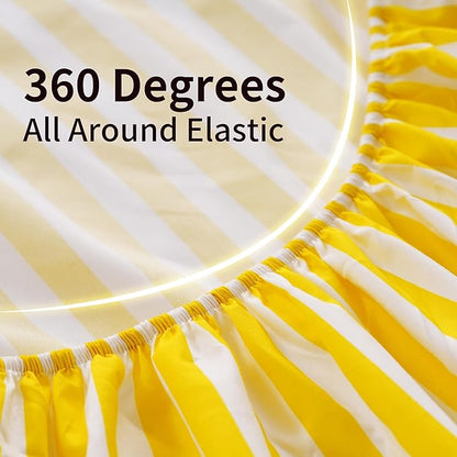 Yellow Striped Bed Sheet Set Twin Size 3 Piece with 16-Inch Deep Pockets- Super Soft & Wrinkle Free Stripe Bed Sheets - Luxury Yellow & White Striped Pinstripe Bedding for All Season