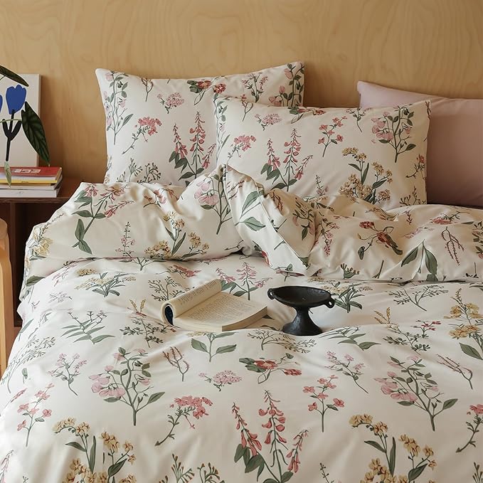 HighBuy Pink Floral Comforter Set Twin XL College Girl Soft Comforter Fluffy Aesthetic Bedding Set 3 Piece Vintage Twin XL Comforter Blush Green Branches Bedding Comforter Set for Kids Bed