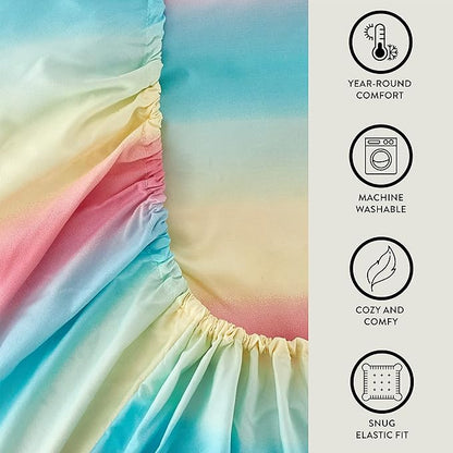 Heritage Kids Rainbow Ombre Full Sheet Set, 4-Piece Soft Microfiber Bedding with Bright Gradient Colors for Kids & Teens