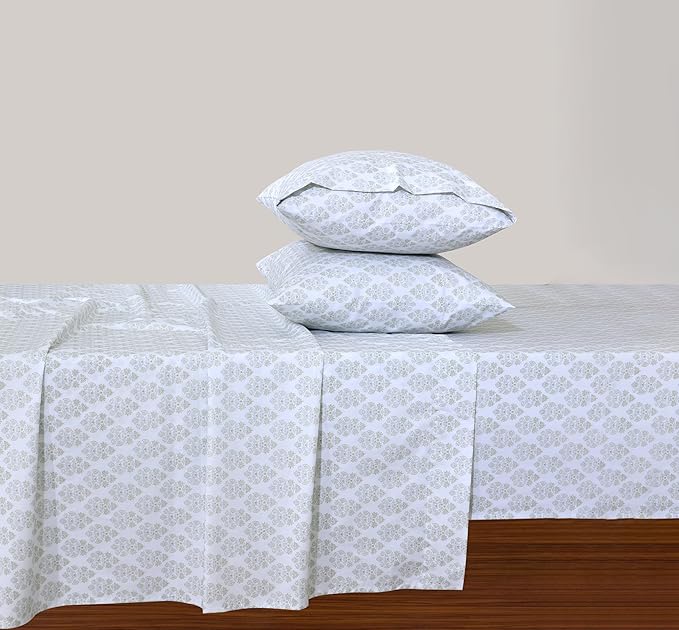 Feather & Stitch Softest 100% Cotton Sheets, 300 Thread Count Percale Weave Bedding, 16" Deep Pocket, Cooling Sheets, Breathable Bed Set, Hotel Premium Quality (Queen, Royal Aura)