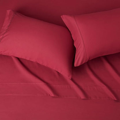 Amazon Basics Lightweight Super Soft Easy Care Breathable Brushed Microfiber 4-Piece Bed Sheet Set with 14-Inch Deep Pockets, Wrinkle Resistant, Queen, Burgundy, Solid