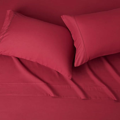 Amazon Basics Breathable, Wrinkle-Free, Ultra-Soft Microfiber 4 Piece Bed Sheet Set with 14-Inch Deep Pockets, Full, Burgundy, Solid