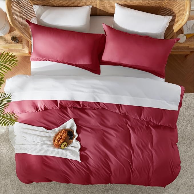 Nestl Burgundy Red California King Duvet Cover Sets - Soft Double Brushed Cal King Duvet Cover, 3 Piece, with Button Closure, 1 Duvet Cover 104x98 inches and 2 Pillow Shams