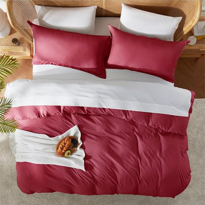 Nestl Twin Duvet Cover Set - Soft Double Brushed Burgundy Red Duvet Cover Twin XL, 2 Piece, with Button Closure, 1 Duvet Cover 68x90 inches and 1 Pillow Sham