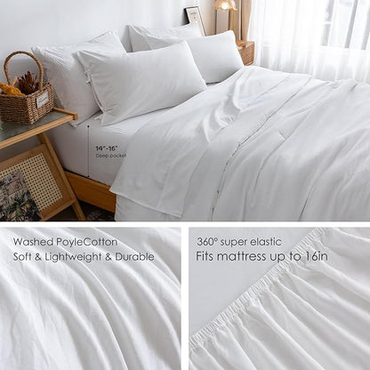 COTTEBED Ultra-Soft Queen Bed Set with Comforter and Sheets - 7 Pieces Bed in a Bag Lightweight All Season, Aesthetic Boho Hotel Polycotton Queen Down Comforter and Bedding Sheet Set Pillowcase White