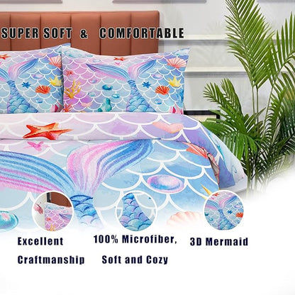 NINENINE Mermaid Comforter Sets,Twin Bedding Sets for Girls,Kids Comforter Sets for Girls, Twin Bedding with 1 Comforter 1Pillowcase