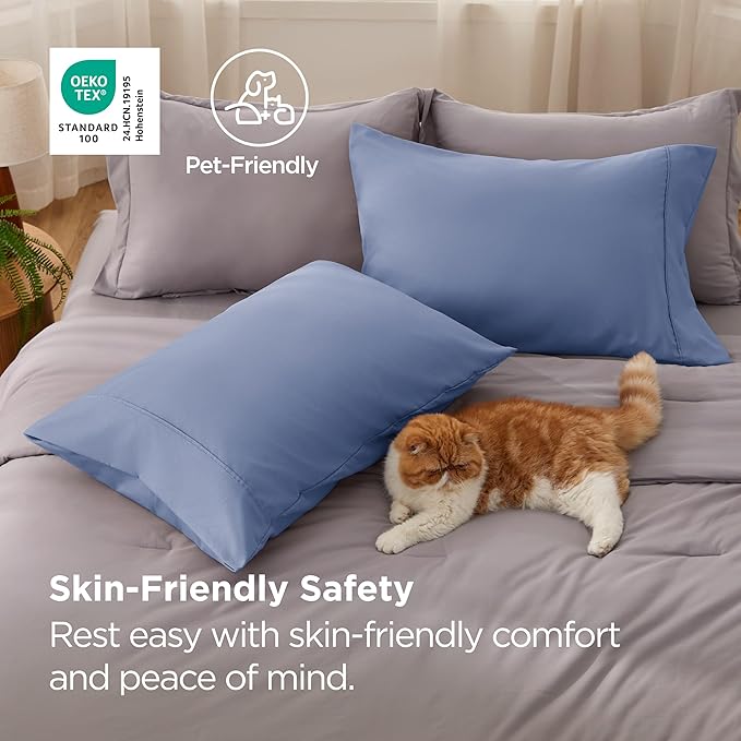 Bedsure Pillow Cases Standard Size Set of 2 - Slate Blue Brushed Microfiber Pillowcases, Super Soft and Cozy Pillow Case Covers with Envelope Closure for Kids, Wrinkle, Fade Resistant, 20x26 Inches