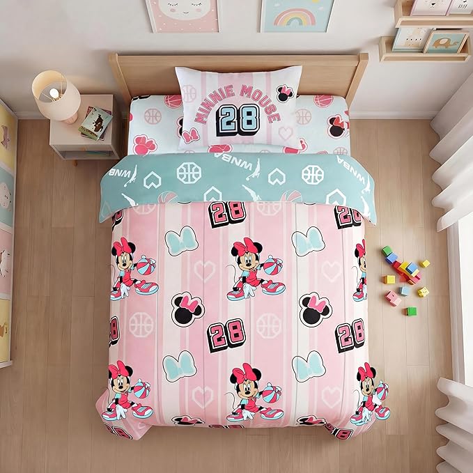 Northwest Disney Minnie Mouse Twin Comforter Set, Reversible Design Ultra Soft Fade Resistant Microfiber Kids Bedding Set, Officially Licensed