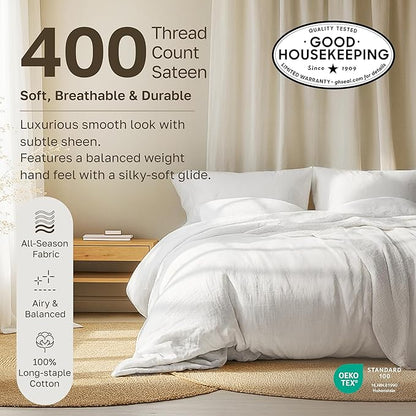 California Design Den Standard Queen Size Pillowcase Set - 400 Thread Count, 100% Cotton Sateen, Set of 2 Pillow Covers, Soft and Breathable - Antique White