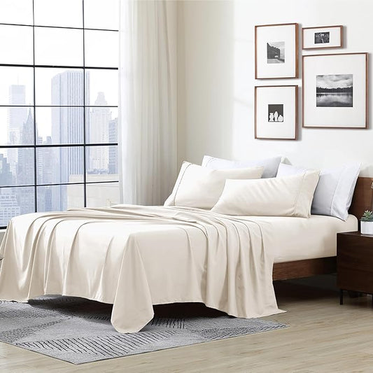Cathay Home Essentials Ultra Soft Hypoallergenic Wrinkle Resistant Double Brushed Microfiber Bedding Sheet Set, Coconut Milk, King