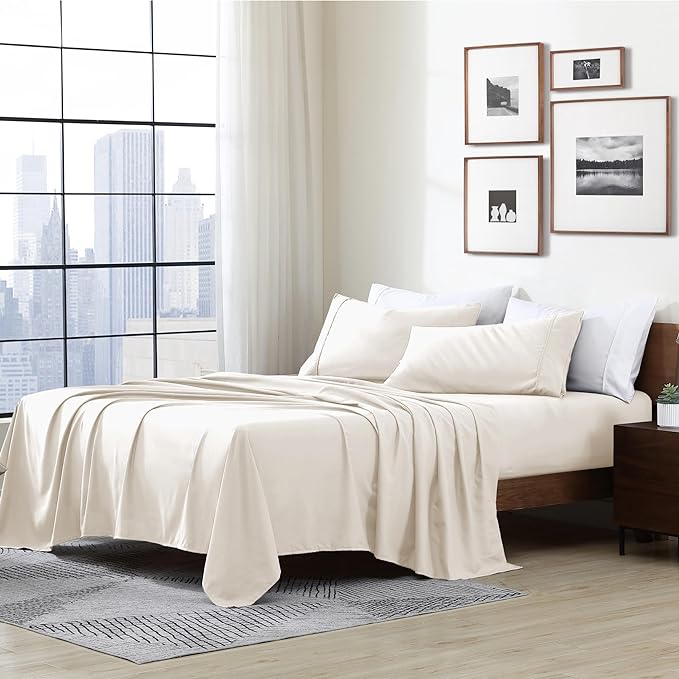 Cathay Home Essentials Ultra Soft Hypoallergenic Wrinkle Resistant Double Brushed Microfiber Bedding Sheet Set, Coconut Milk, California King