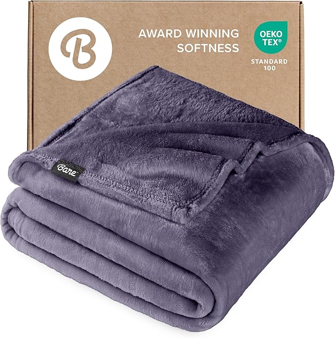 Bare Home Fleece Blanket - Throw/Travel - Ultra-Soft Lightweight for Bed, Sofa, and Couch - Luxury Microplush - Cozy Warm Blanket (Throw/Travel, Dusty Purple)