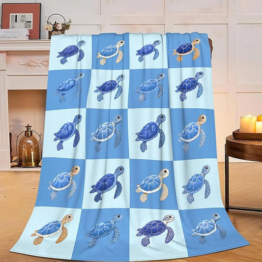 Sea Turtle Blanket Super Soft Warm Fluffy Fleece Flannel Sea Animal Throw Blanket Cozy Fuzzy Plush Stuff Bedding Blankets Gifts for Women Kids Boys Girls Adults 80"X60"