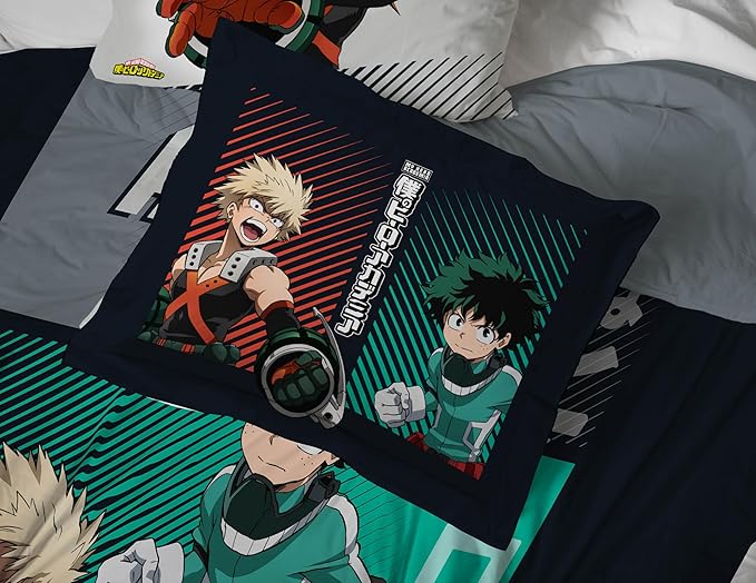 Jay Franco Kids Comforter Set Includes Sheets and Pillow Covers - Soft and Cozy Bed Set for Stylish Room Decor, Black - My Hero Academia, 7 Piece Full Size Bedding