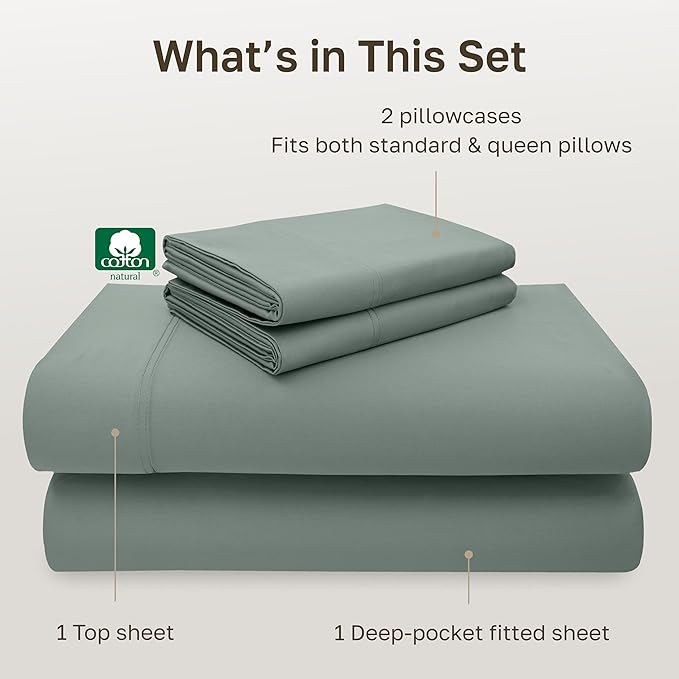 California Design Den - Luxury Full Size Sheet Set - 100% Cotton, 600 Thread Count Deep Pocket Full Size Bed Sheets, Sateen Weave (Sage Green - Cool Tone)